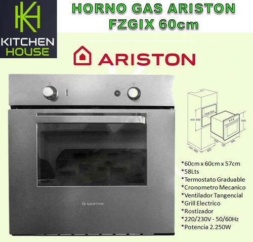 Horno Gas Ariston Fzgix 60cm Acero