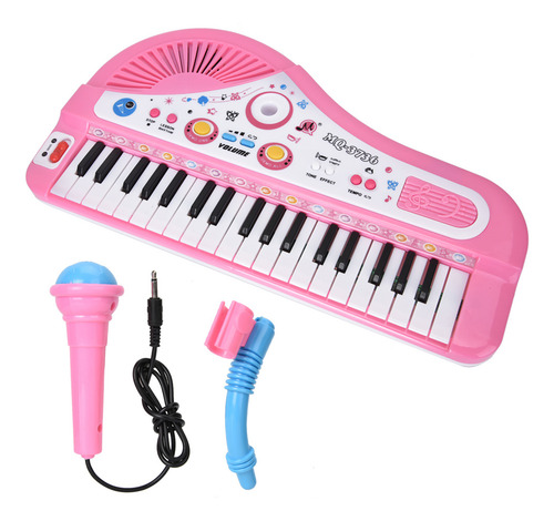 Teclado Piano Infantil 37 Teclas Musical Con Micrófono Rosa