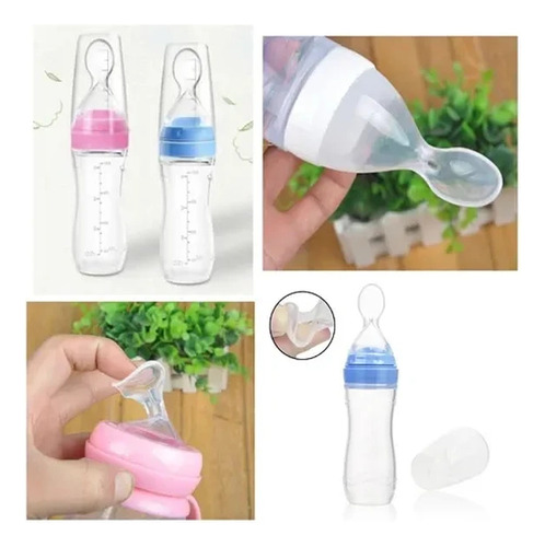 Cuchara Mamadera Dosificadora Bebe Silicona Color Celeste