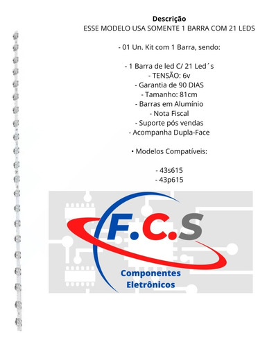 Kit Novo Barra Led 43s615 43p615 Aluminio C/dupla Face +nf