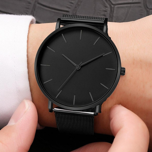 Relógio Masculino Ultrafino Black Quartz Malha De Aço