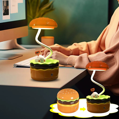 Lámpara De Mesa Led Recargable Hamburger, Lámpara De Mesa Pe
