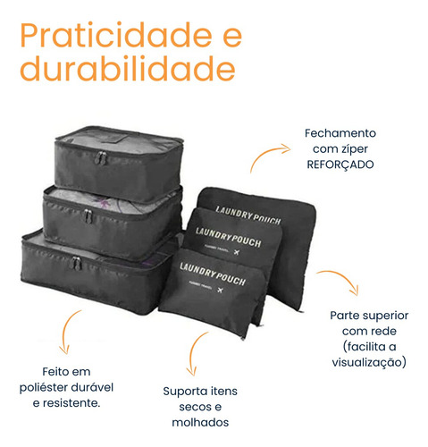 Organizador Mala Roupas Bagagem Viagem Kit Completo 6 Peças