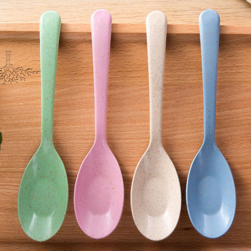 Cuchara Sopera De Mango Largo Con Paja De Trigo Para Niños,