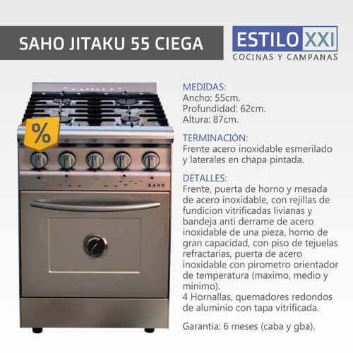 Cocina Industrial Saho Jitaku 55cm Puerta Ciega - 6 Cuotas