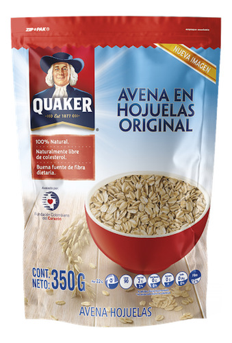 Cereal Avena Quaker Hojuelas Doy Pack X 350 Gr