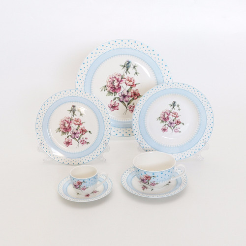 Jogo De Jantar De Porcelana Blue Flowers 42 Peças R 17044