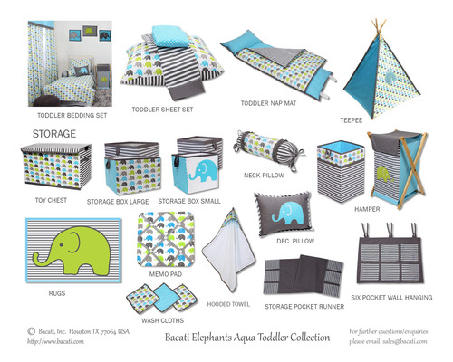 Bacati Elephants Blankets, Aqua With Grey Border Ealgblk1