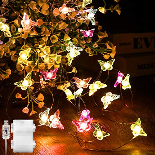 Guirnalda De Luces Led De Bellota Mariposas Y Flores De...