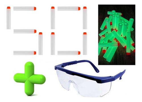 50 Dardos Luminiscentes + Gafas Proteccion Niños Para Nerf