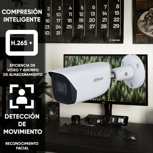 Dahua Cámara Ip Bullet Con Inteligencia Artificial HFW3441EN-AS Resolución de 4mp Ir Inteligente 50Mts Wizsense Audio Bidireccional Protección Perimetral Color Blanco
