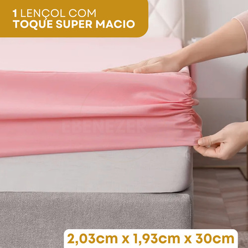 Lençol King Padrão C/ Elástico 3 Peças Fronha Ponto Palito 400 Fios Premium Toque Macio Cor Rose