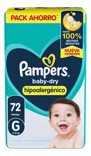 Pañales Pampers Baby-dry | Talle G 72 Unidades | Pack Ahorro