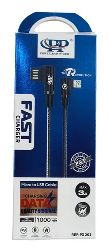 Cable Micro Usb V8 Carga Rapida En L Cargador Datos 1m 3a