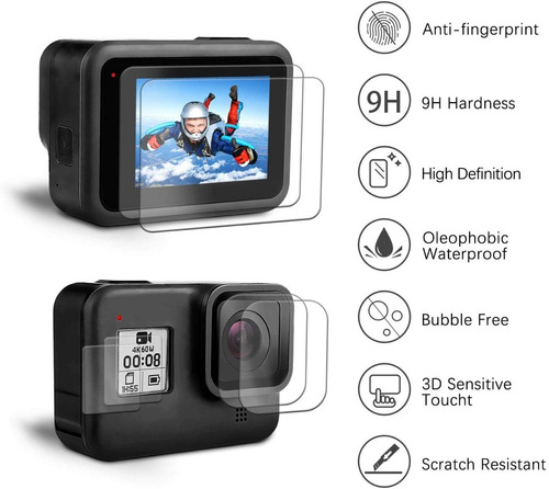 6x Vidrio Templado Para Gopro Hero 8 + Funda Protectora