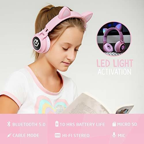 PowerLocus Auriculares Inalámbricos Bluetooth de Diadema Auriculares Bluetooth para niños Cascos Bluetooth con Micrófono para niñas y niños con 85DB Volumen Limitado Ajustable Auriculares Plegable 