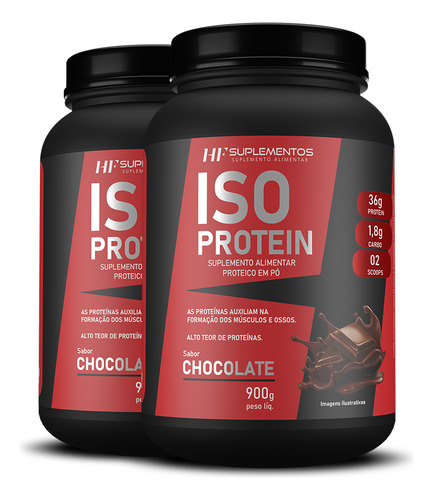 2x Whey Isolado Protein Chocolate 900g Hf Suplementos