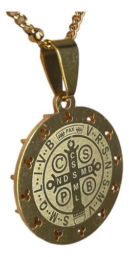 Colar dourado com medalha de São Bento dourado para mulheres, pingente e corrente de aço inoxidável, sacramento cristão, pingente religioso católico, proteção cruzada romana