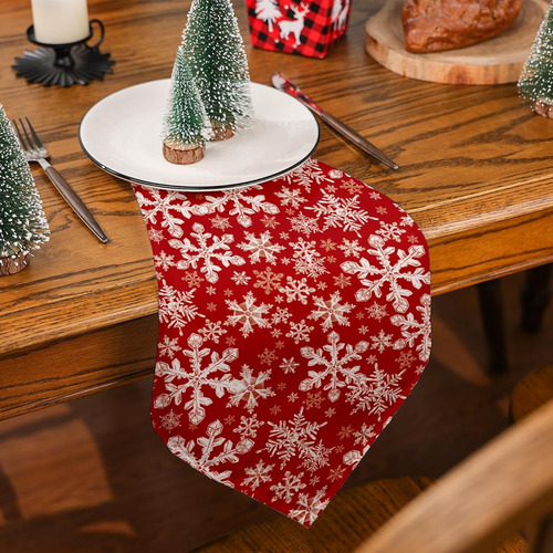 Servilletas De Tela Navideñas Diseño Copo De Nieve Rojo 4 Pz