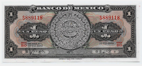 Fk Billete Mexico 1 Peso 1970 P-59 Calendario Azteca Mundial