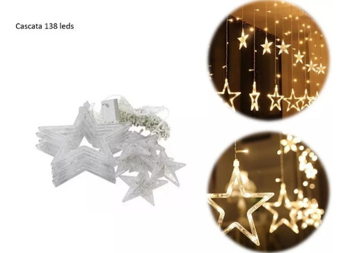 Cascata 138leds 8funções Pisca Pisca Estrela Decoração Natal Cor das luzes Incandescente 110V