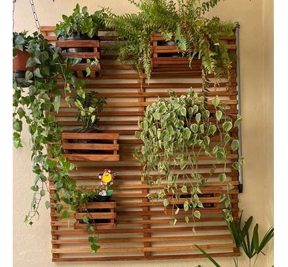 Jardim Vertical Madeira 75 X 70 Modular 1 Unid Horta Treliça
