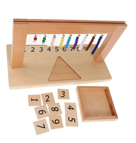 MagiDeal Montessori Juguetes Educativos 1-9 Perlas Bar Marco Colgante con Número de Tarjetas Madera para Niños 