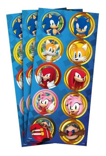 90 Adesivos Sonic - 9 Cartelas Com 10 Adesivos Cada