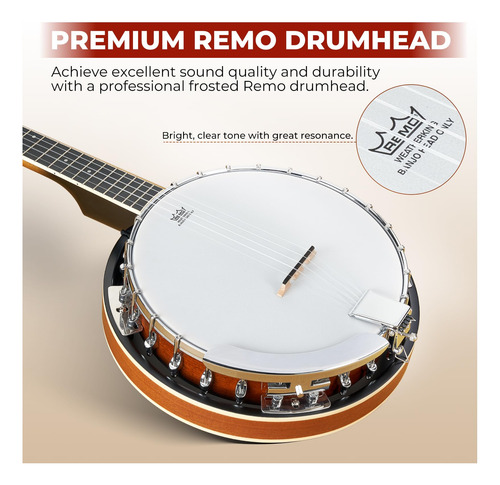 Banjo Vangoa Vbj-50 De 5 Cuerdas De Tamaño Completo Con Kit