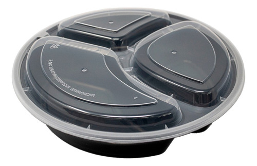 Contenedor Circular 3 Divisiones 33 Oz, Topper Wow 100 Jgos Color Negro