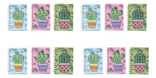 Pack 12  Libreta Cuaderno Notas Agenda A5 21x14 Cm Cactus