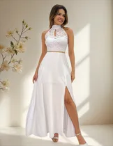Comprar Vestido  Noiva Civil Longo Cinto Strass Brilho Fenda Vl910