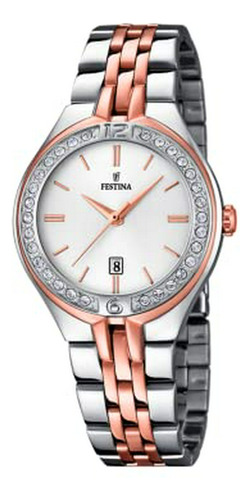 Reloj  Mujer Con Esfera Blanca Y Brazalete De Acero Inoxidab