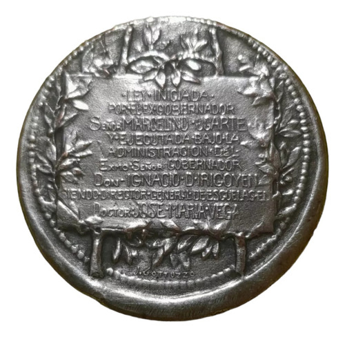Medalla Edificación Escolar En La Pvcia. De Bs. As Dic 1906