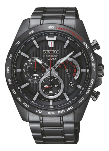 Relógio Seiko Cronógrafo Preto Pulseira Aço Meca-quartz