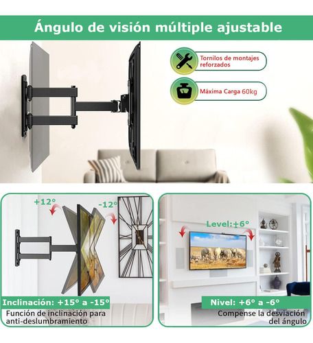 Soporte Base Tv Brazo Para Pantallas Monitor 32-85 Pulgadas Negro Alvarado