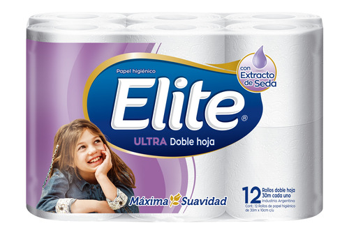 Imagen 1 de 1 de Papel higiénico Elite Ultra Con Seda doble 30 m de 12 u
