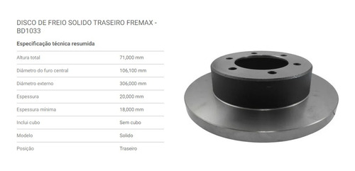 Disco Freio Traseiro Solido Troller T4 3.2 2013/2014 Bd1033