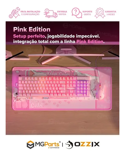 Teclado Gamer Rosa Rgb Semi-mecânico Abnt2 Precision Ozzix