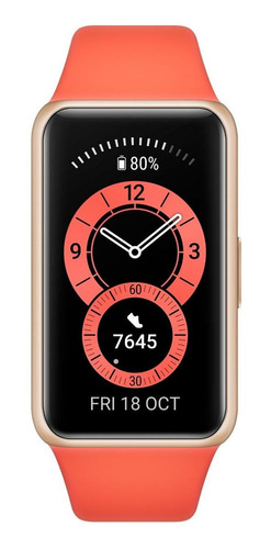 Imagen 1 de 4 de Huawei Band 6 1.47" caja de polímero gold malla amber sunrise de silicona FRA-B19