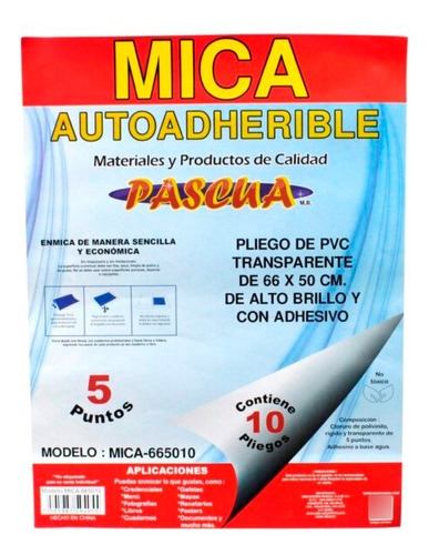  Paquete C/10 Pliego De Mica Autoadherible 66x50 
