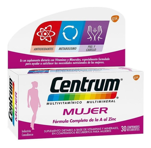 Imagen 1 de 2 de Centrum Mujer Multivitamínico Multimineral Suplemento 30comp