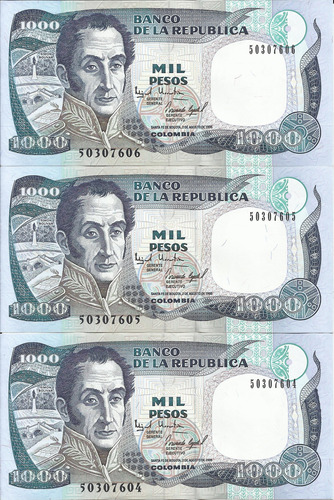 Colombia Trío  Consecutivos,1000 Pesos 2 Agosto 1995