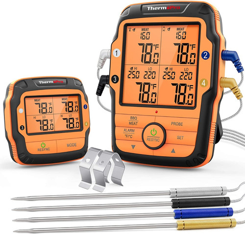Imagen 1 de 7 de Termometro Inalambrico Thermopro Tp-27 4 Sondas Cocina Carne