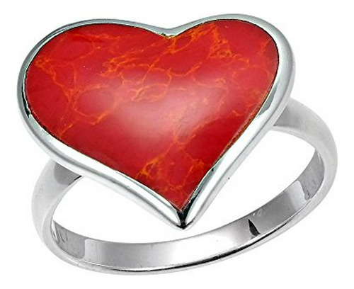 Anillo Corazón Coral Rojo En Plata .925