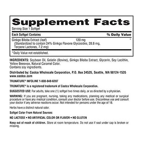 Ginkgo Biloba 120 Mg Con Vinpocetine 300 Cápsulas Trunature