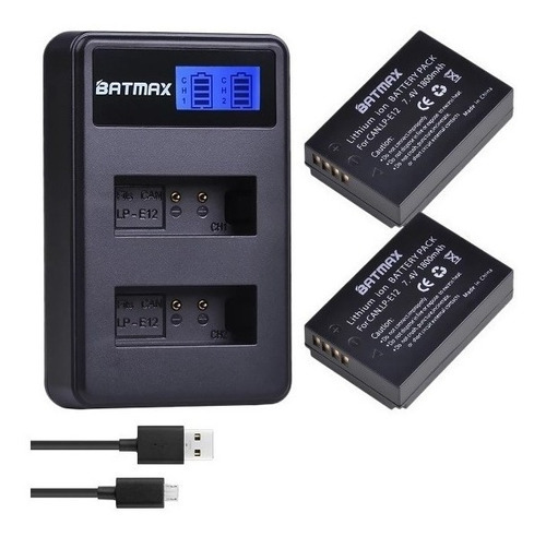 2 Bat + Charge Lp-e12 P/ Canon Sl1 M2 M10 M50 X7 M100 M200 E