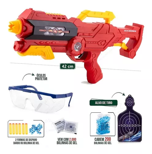 Pistola SuperShot DualFight Lança Dardos Nerf + Bolinhas em Gel - Polibrinq