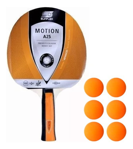 Paleta Tenis Mesa Sunflex Motion A25 Con Pelotas Ping Pong 