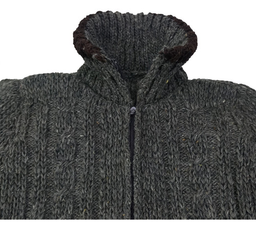 Sueter Chamarra 100% Lana Con Cierre Gris Oxford